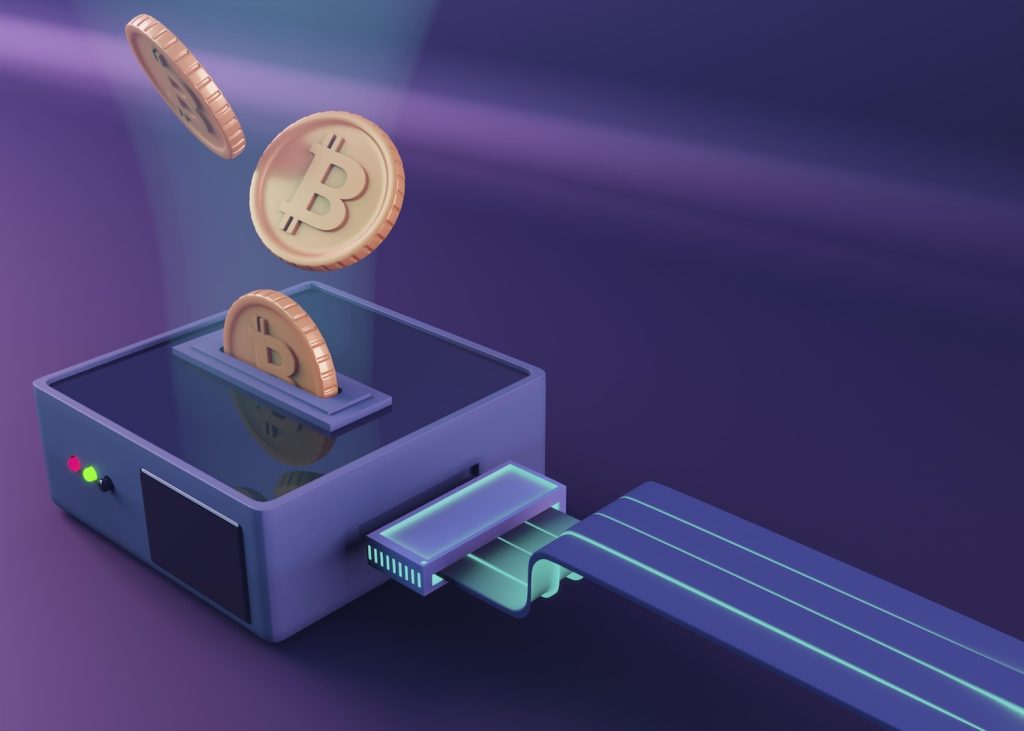 digital device, representing blockchain transactions and crypto mining or trading processes.